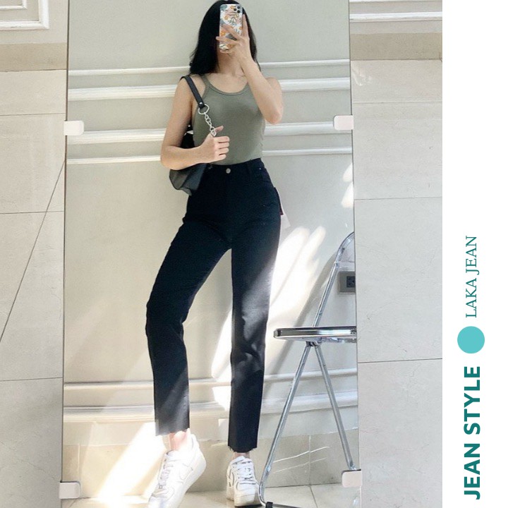Quần Jeans Nữ Ống Đứng Đen Co Giãn Hàn Quốc LAKA JEAN Quần Bò Lưng Cao, Ống Suông | BigBuy360 - bigbuy360.vn