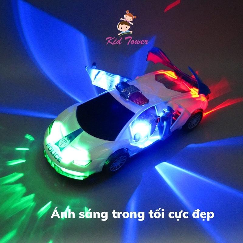 Ô tô đồ chơi cảnh sát xoay 360 tự động đánh lái có đèn có nhạc cực đẹp