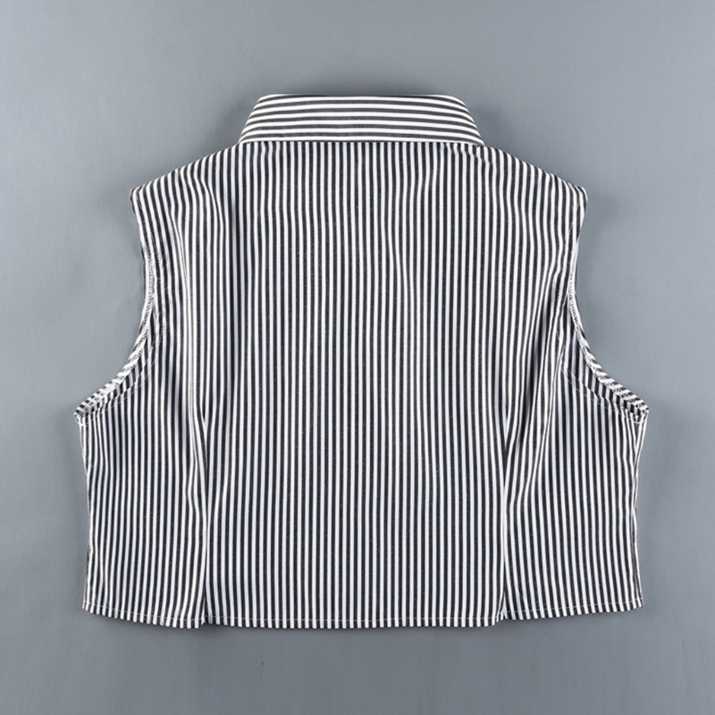 Xiangbao Áo Crop Top Không Tay Cổ Bẻ Rời Cài Nút Dọc In Họa Tiết Kẻ Sọc Dọc Cổ Điển Có Thể Thá
