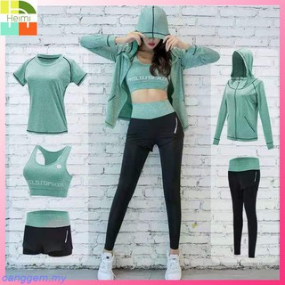 Bộ trang phục thể thao 5 món short + áo mỏng tay dài + áo ngực thể thao