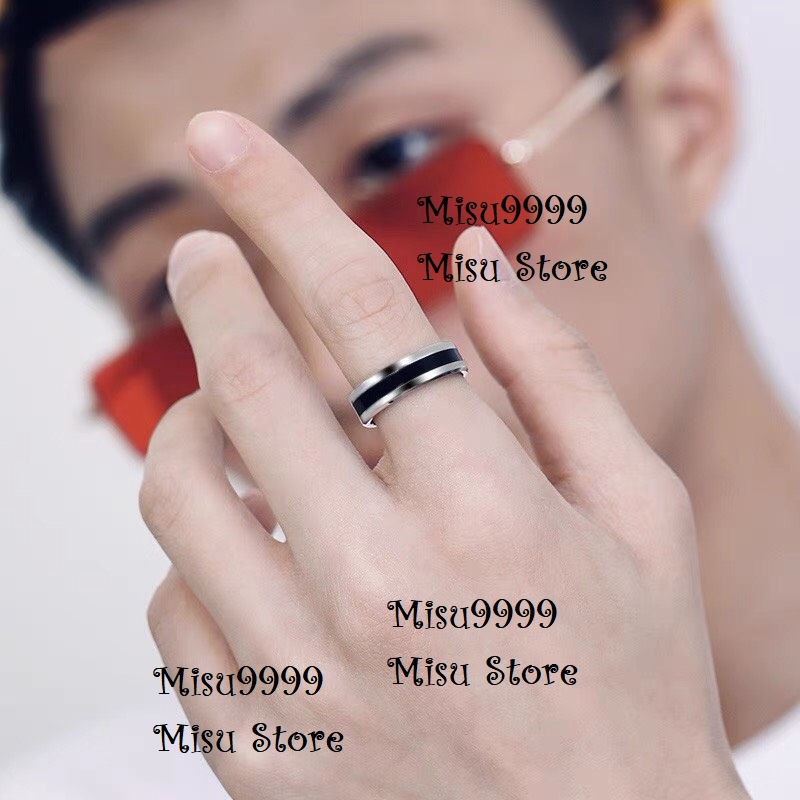 Nhẫn titan bóng vớt cạnh ft kim đen bóng bản 6mm