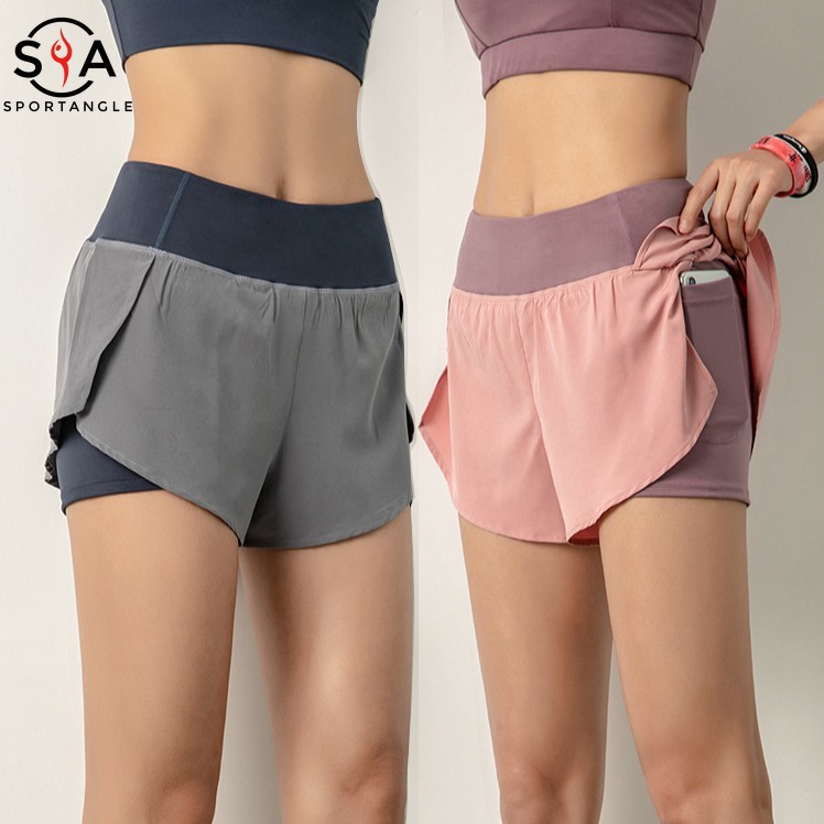 Quần short thể thao nữ nhanh khô có túi size S-3XL thích hợp chạy bộ / tập gym / yoga
