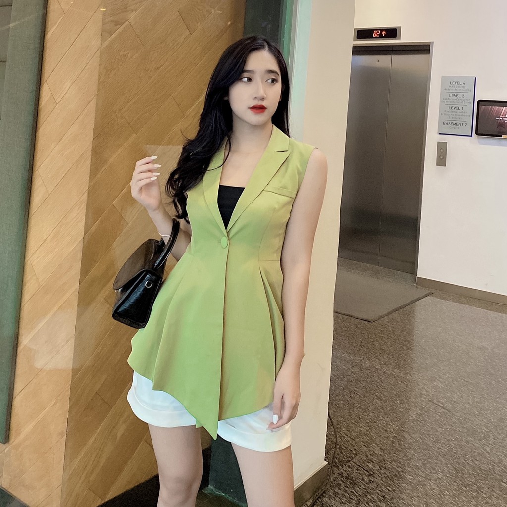 [HÀNG THIẾT KẾ] Bộ Vest Áo kèm quần short xanh cốm mới lạ hàng cao cấp | BigBuy360 - bigbuy360.vn