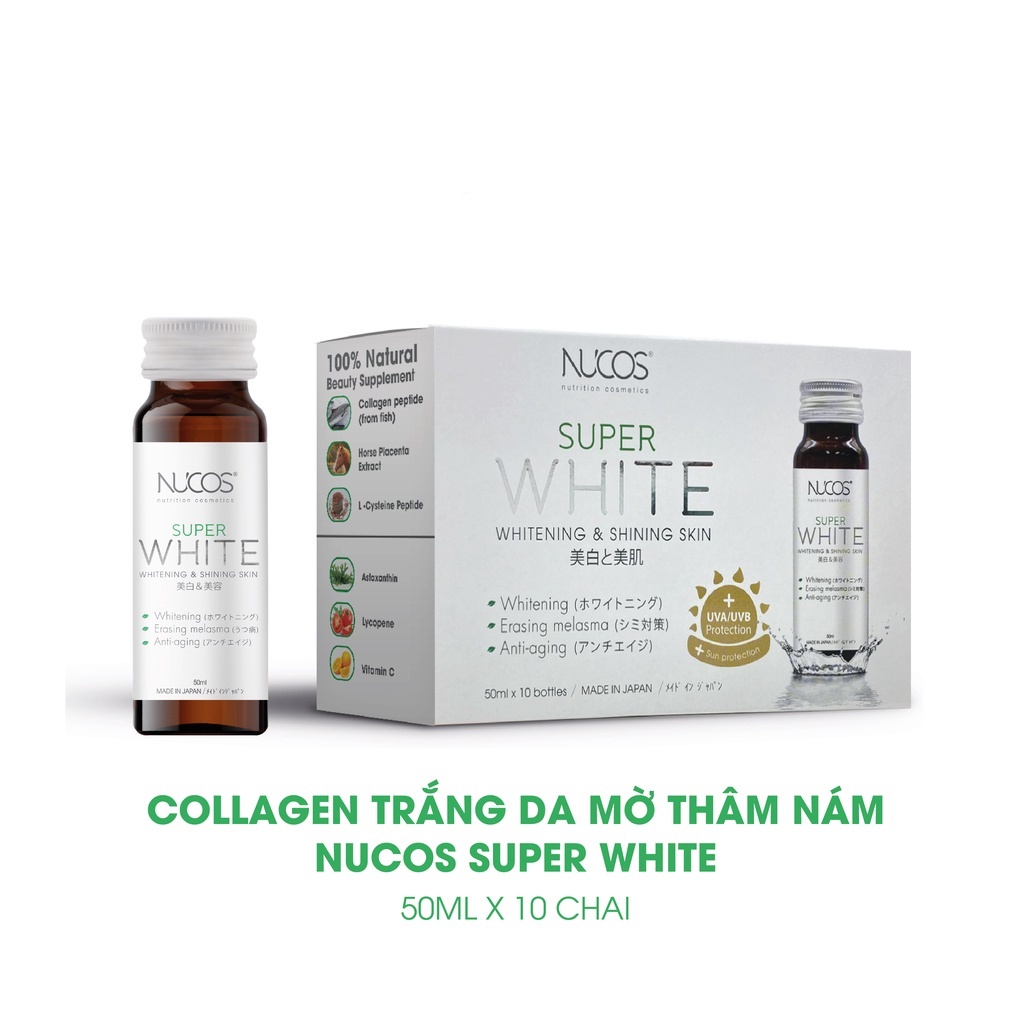 Collagen trắng da mờ thâm nám Nucos Super White 50ml x 10 chai