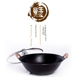 ❉﹍♗Chảo gang hai mặt truyền thống chống dính bếp ga gas đáy tròn dày nấu chuyên dụng