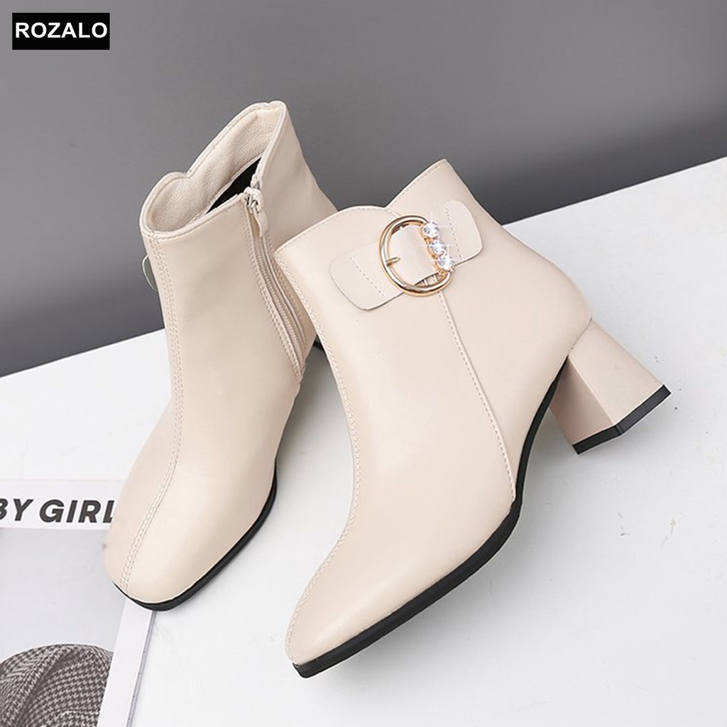 Giày Bốt nữ kiểu Boot thấp cổ da mờ gót 5P đính đá Rozalo R5715
