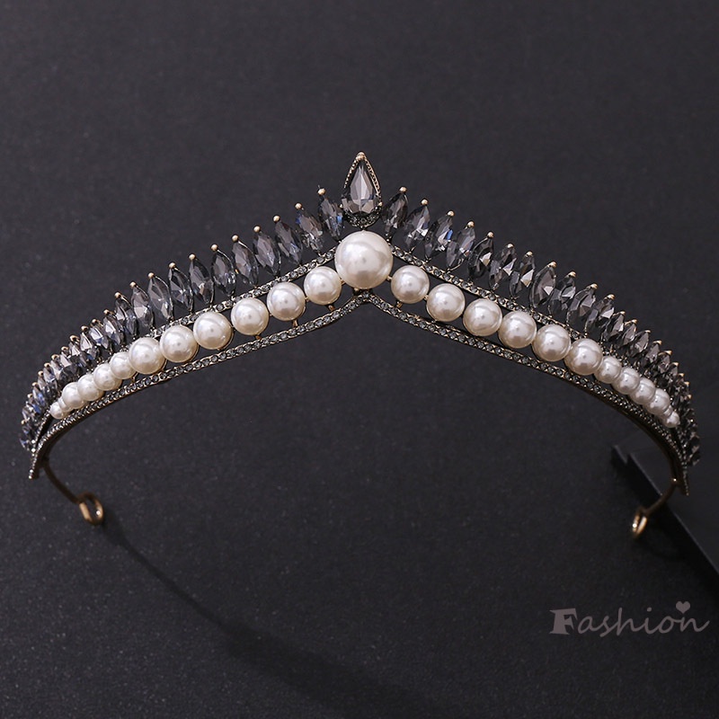 Vương Miện Cài Tóc Đính Ngọc Trai Nhân Tạo Đơn Giản Cho Cô Dâu