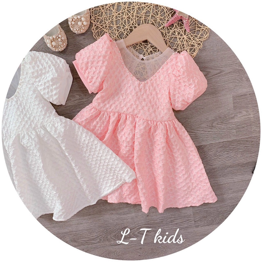 Váy công chúa phối ngọc chát lieu cao cấp cho bé