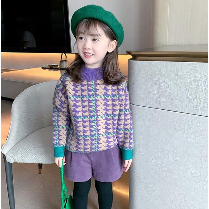 Áo len kẻ tím QC cho Bé gái
