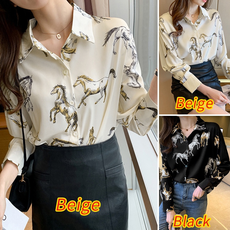 Áo sơ mi nữ ZANZEA tay dài cổ trễ in họa tiết độc đác phong cách Hàn Quốc