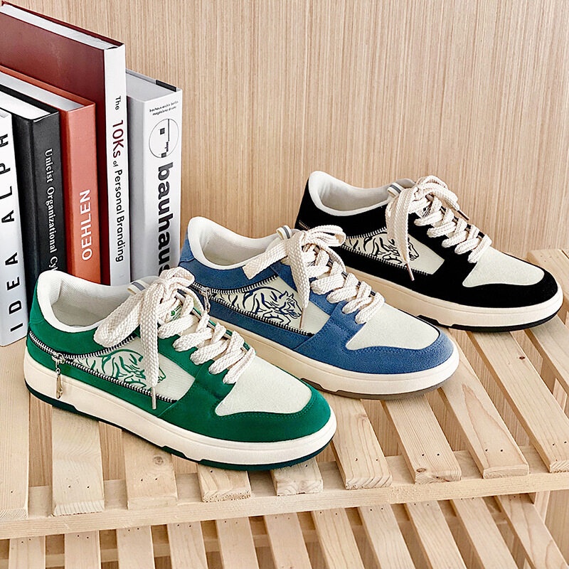 Giày thể thao RENBEN vải canvas đế bằng phối dây kéo thời trang cho nam