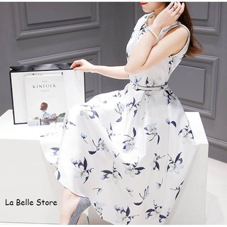 ĐẦM HOA XÒE KÈM NỊT LỤA TƠ TẰM