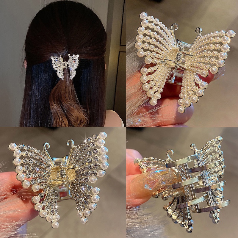 Kẹp Tóc Kim Loại Hình Nơ Đính Đá Ngọc Trai Thời Trang