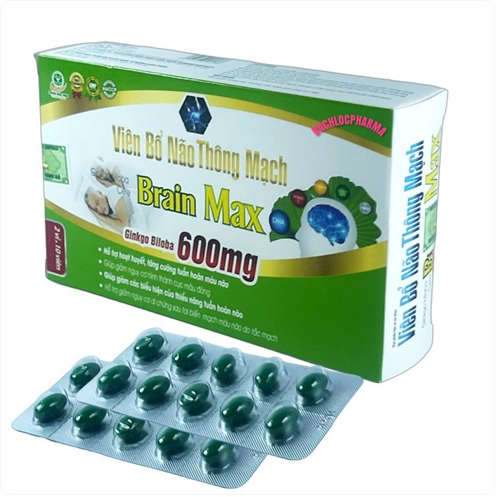 Viên Bổ Não Thông Mạch Brain Max Ginkgo Biloba 600mg dùng cho người bị thiểu năng tuần hoàn não, đau đầu, suy giảm trí n