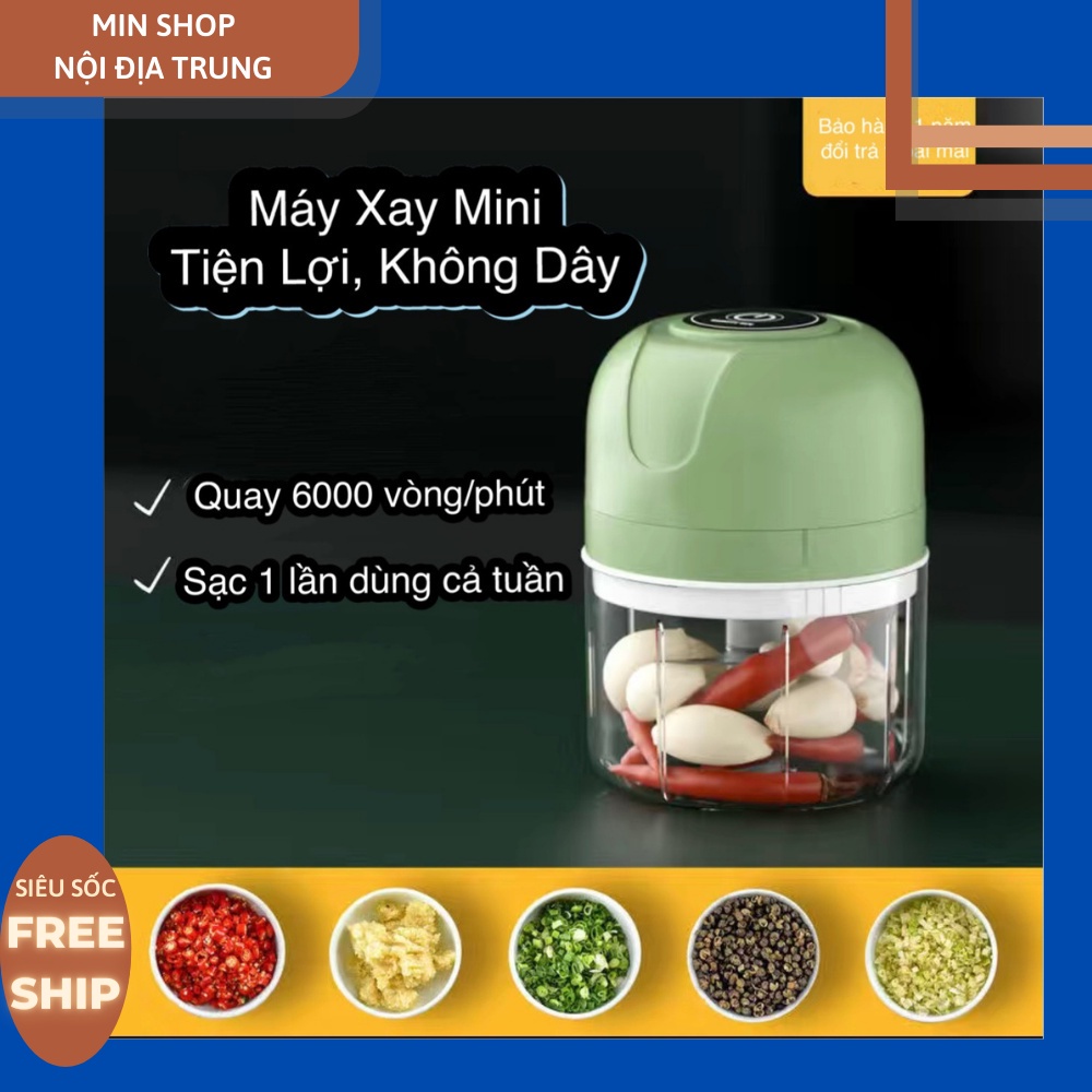 Máy Xay, Máy Xay Tỏi Ớt Mini Cầm Tay Siêu Tiện Lợi 3 Lưỡi Dao Cao Cấp 250ML