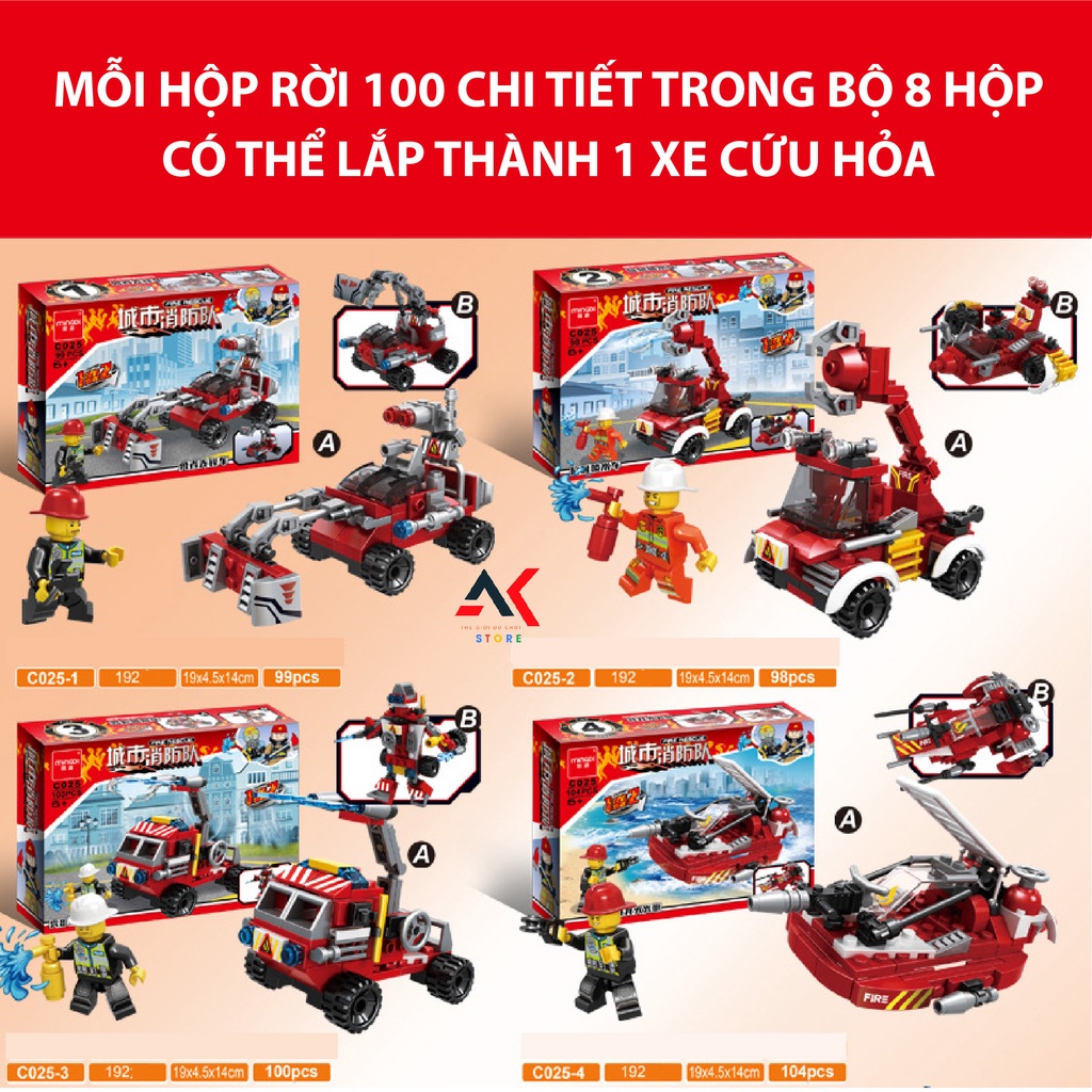 [HOT] Đồ Chơi Lắp Ráp Mô Hình Đội Xe Cứu Hỏa Thành Phố 8 Trong 1 Thông Minh Cho Bé 800++PCS