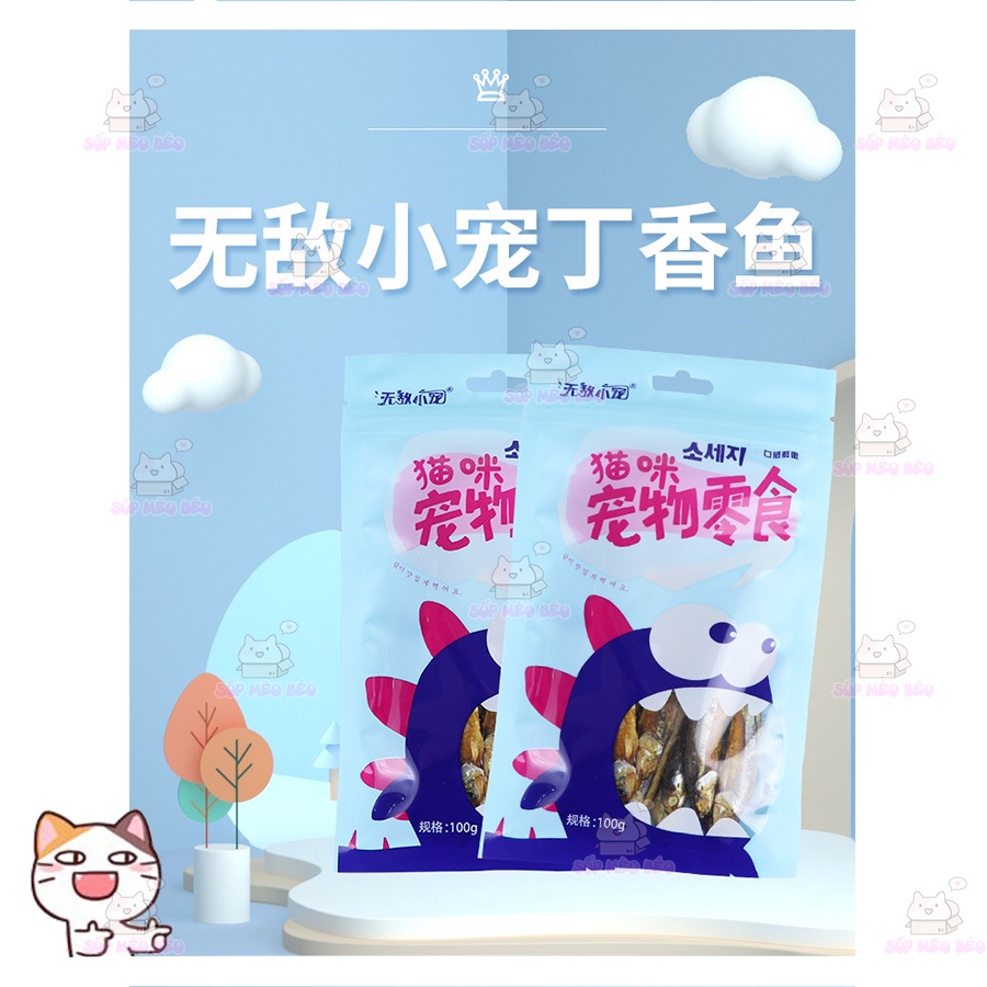 Cá cơm sữa sấy tẩm bơ Qing Dao gói 100gram ăn vặt cho Mèo