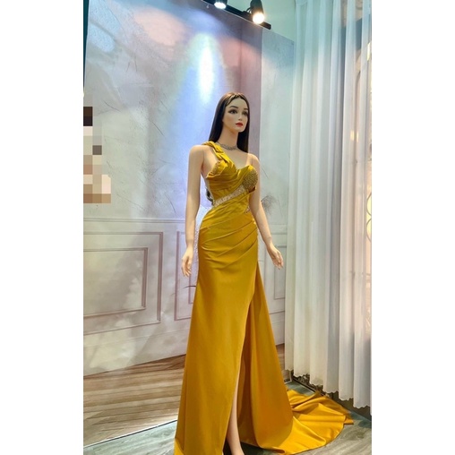 MS1309Y ĐẦM 1 VAI XẾP LY XÉO TÀ RỜI KẾT PHA-lê full size S/M/L/XL