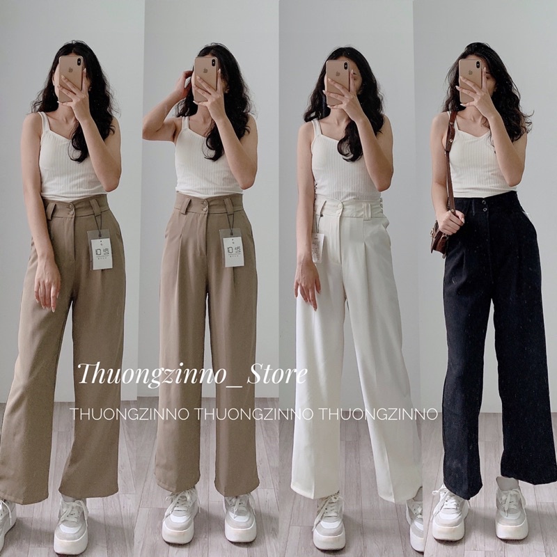 [Hàng Quảng Châu]Quần ống rộng”0565” loại 1 thiết kế 2 cúc đỉa to hàng Quảng Cháu Quần ống rộng chất mướt Hàn Quốc