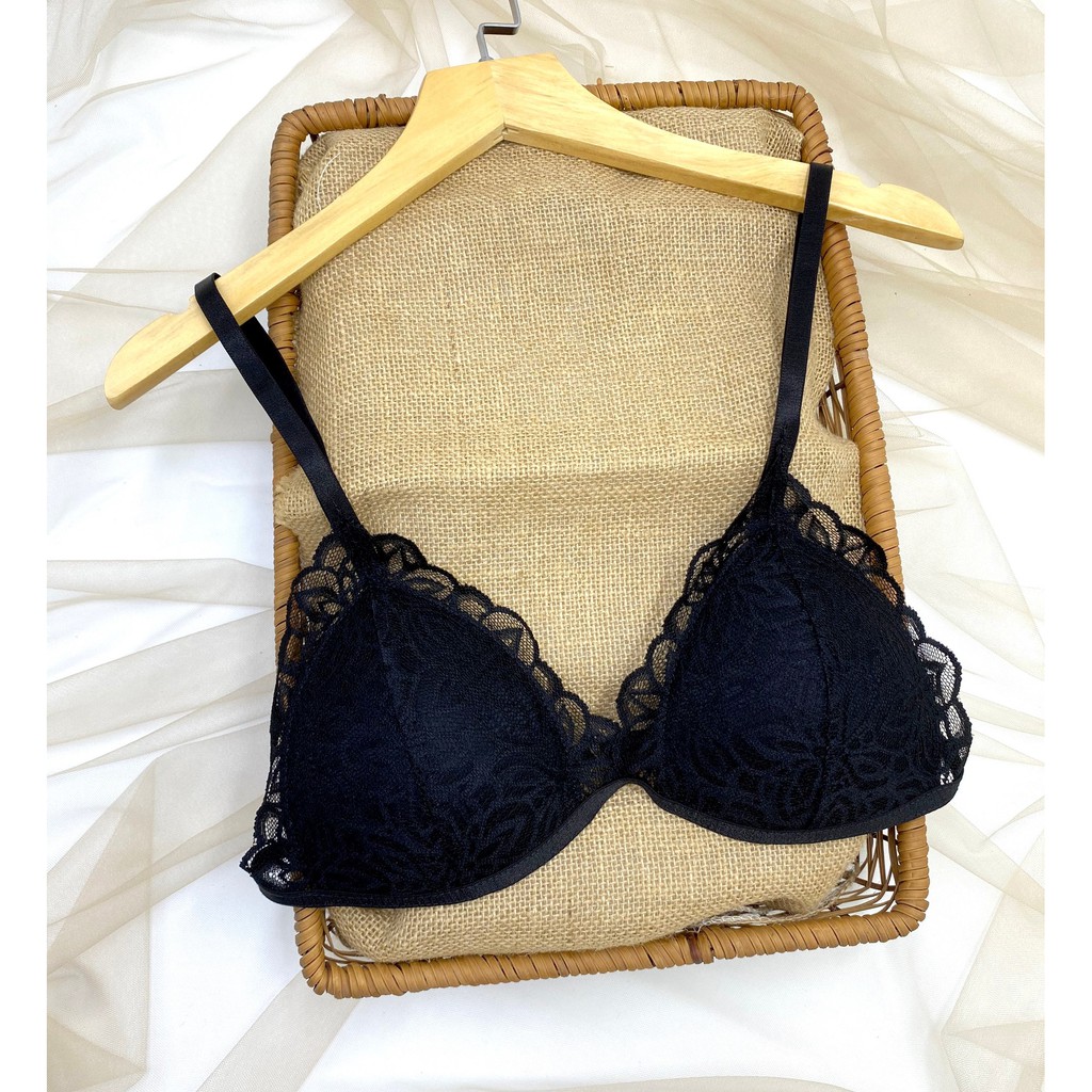 👙 Bra thiết kế 👙 Bộ đồ lót ren Bralette màu đen đơn giản có mút mỏng, cực quyến rũ, hình thật shop tự chụp