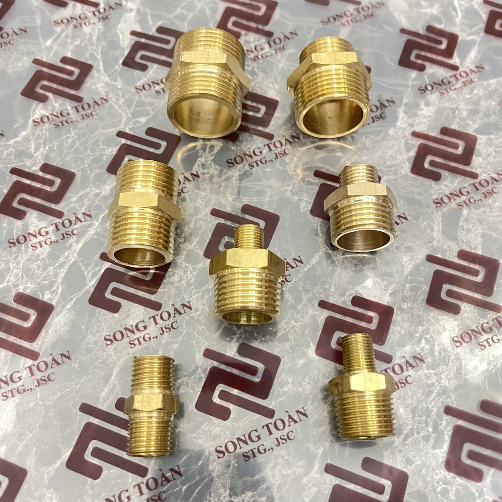 [KÉP NỐI REN] Hai đầu thu đều ren ngoài  bằng ĐỒNG bước ren BSP hệ G Brass male hexagon nipple Man cút to nhỏ nối ren