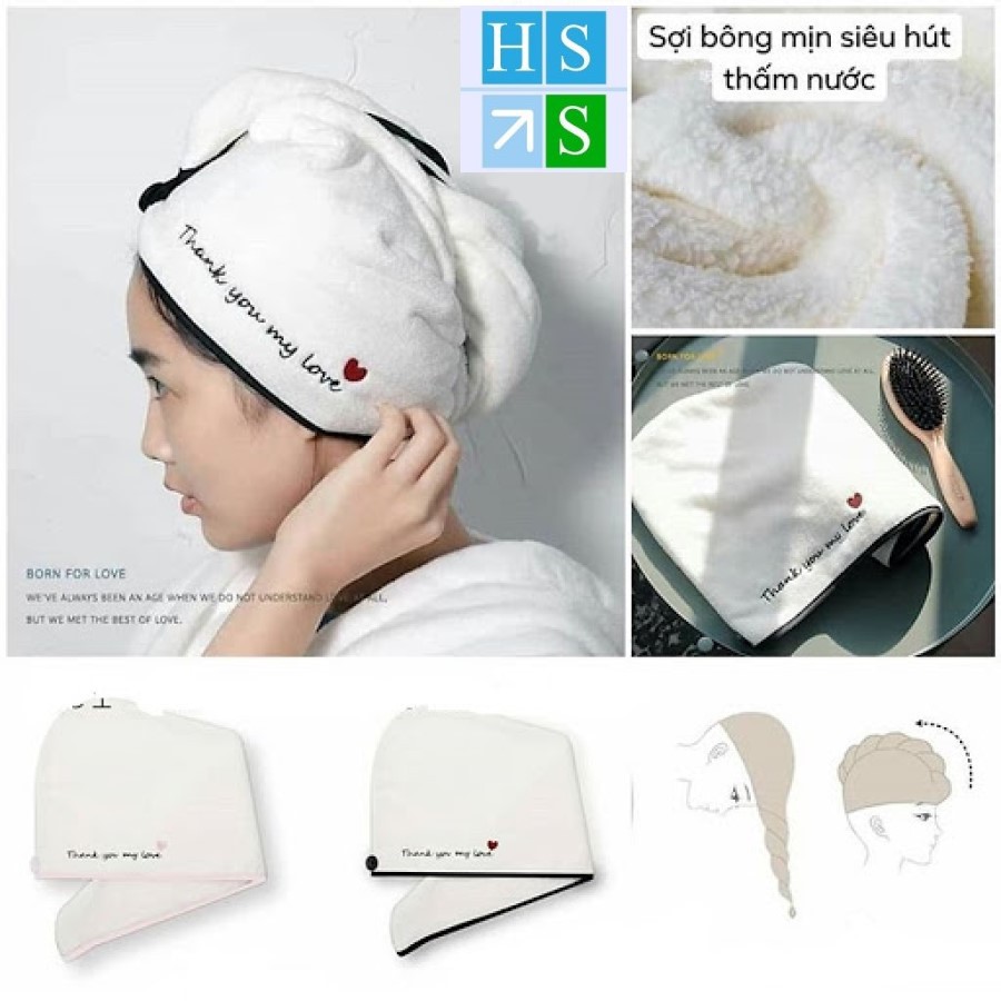 Khăn ủ tóc cotton mềm siêu thấm hút, khô tóc nhanh, quấn ủ hấp tóc tiện lợi