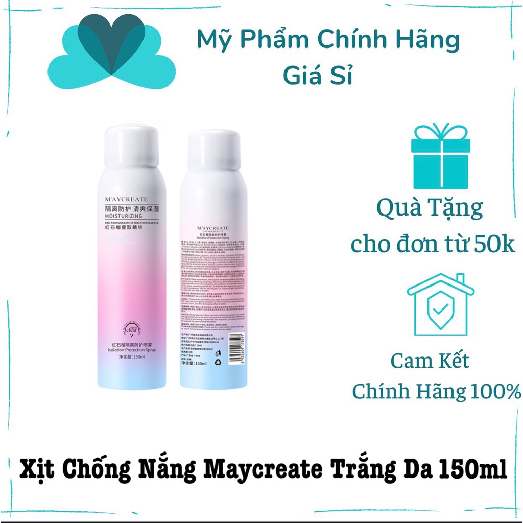 Xịt Chống Nắng Maycreate Trắng Da 150ml