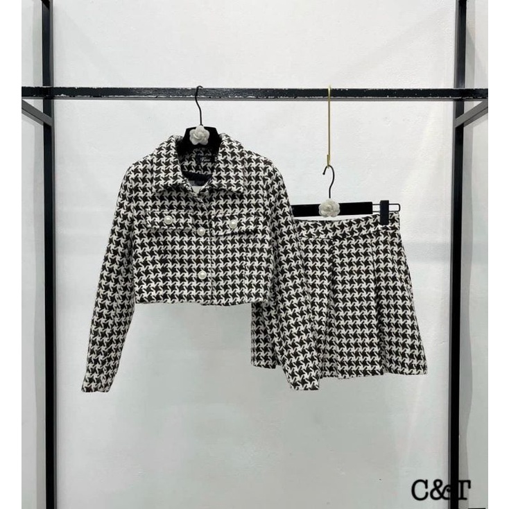 Set dạ tweed gồm áo kèm chân váy sang chảnh kèm ảnh thật