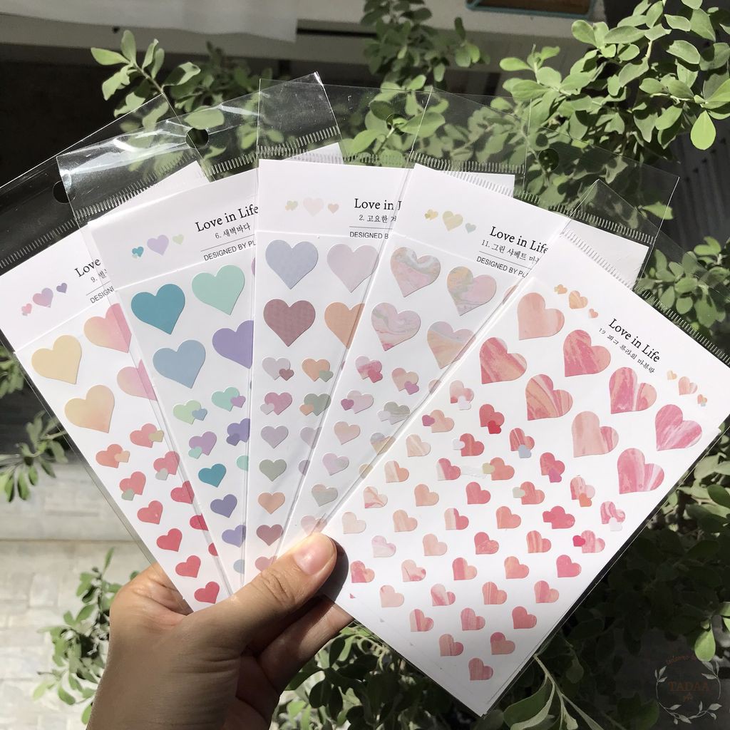 Set 2 sticker hình tim pastel color dùng để trang trí sổ, nhật ký, bullet journal