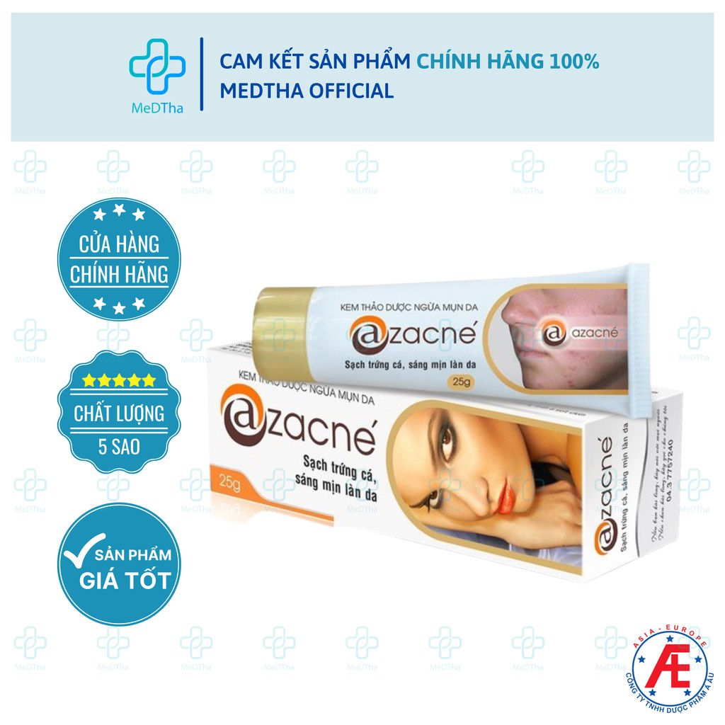 Azacne - Kem Hỗ trợ Ngừa Mụn, Giảm Thâm Mụn, Mờ Thâm Nám, Mờ Sẹo Thâm, Dưỡng Ẩm, Sáng Mịn Da (Tuýp 25g) [Chính Hãng]