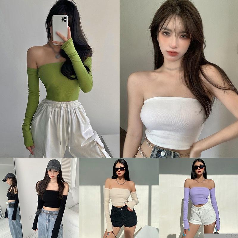 Áo thun croptop tay dài màu sắc đơn giản thời trang dành cho nữ