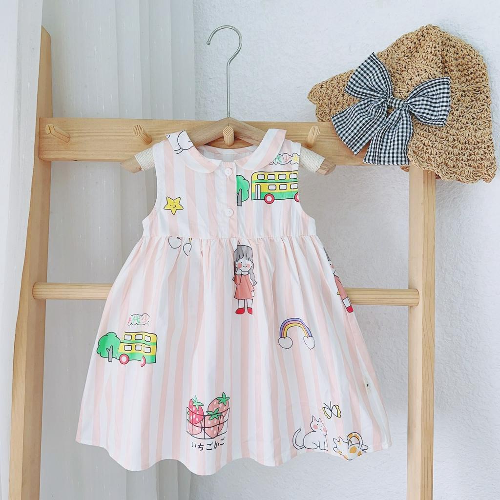 Váy hè sát nách cổ sen chất thô mát cho bé gái 1-6 tuổi