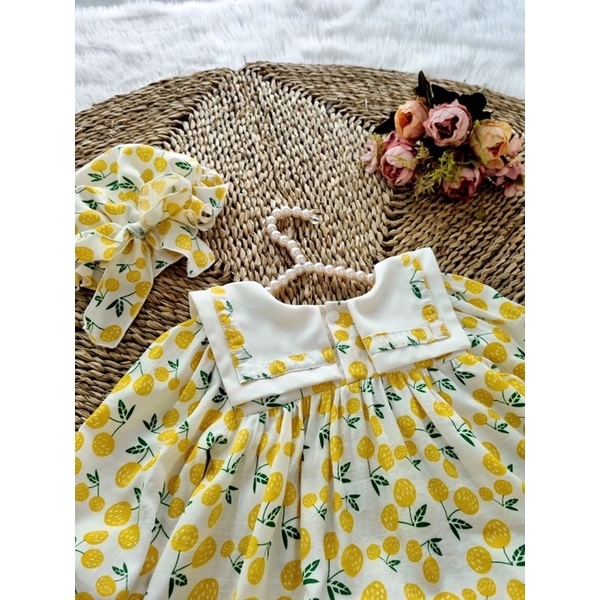 Set Quả Dâu, Bộ Quần Áo Họa Tiết Dâu Vàng Xinh Xắn Chất Liệu Đũi Lạnh Mát Mẻ Cho Bé Gái Sơ Sinh