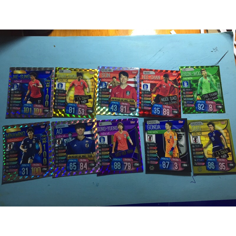 Thẻ cầu thủ match attax đội tuyển Hàn Quốc Nhật Bản Qatar Trung Quoc size Poca