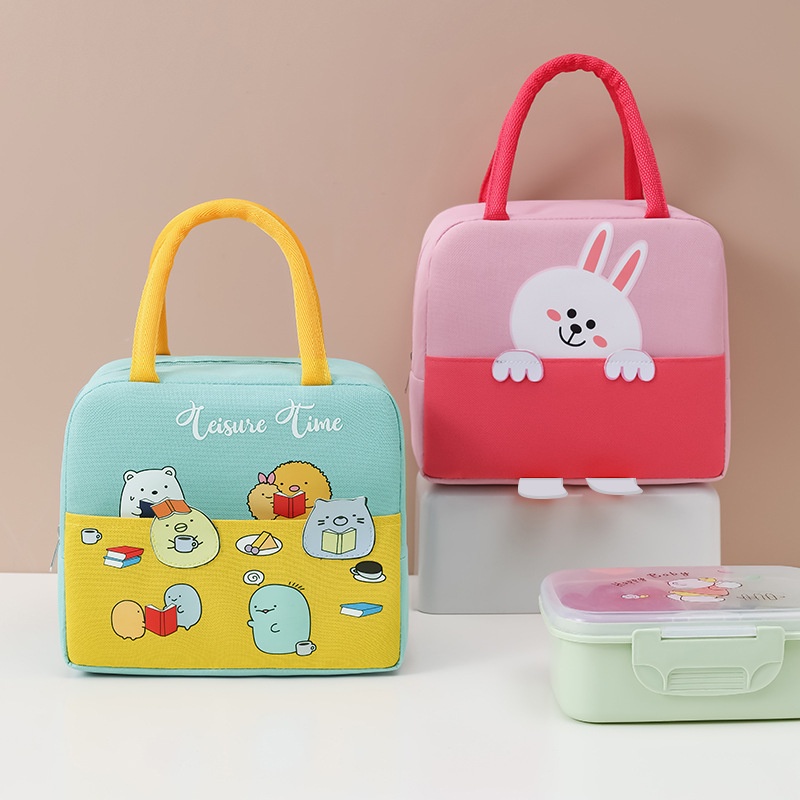 Túi Đựng Hộp Cơm Trưa Lót Giấy Nhôm Giữ Nhiệt Họa Tiết Hoạt Hình Dễ Thương