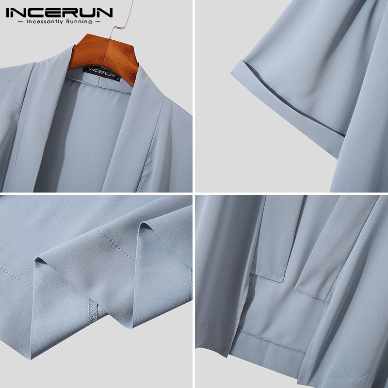 Áo cardigan INCERUN tay lỡ màu trơn form rộng thoải mái thích hợp cho nam