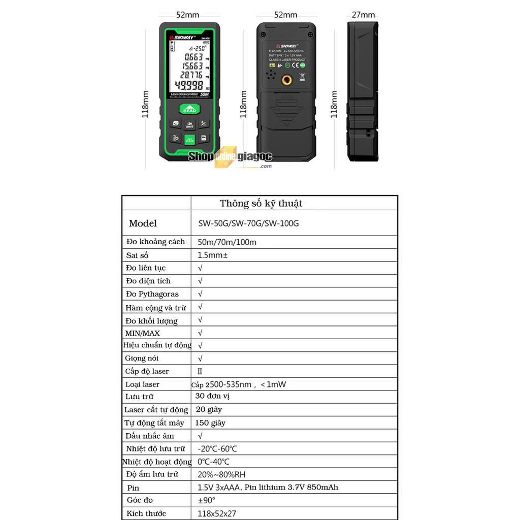 Máy Đo Khoảng Cách SNDWAY SW-50G/SW-70G/SW-100G