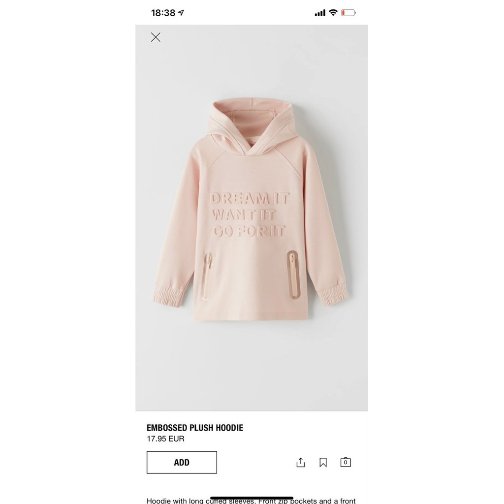 Bộ nỉ Hoodie Zara hồng