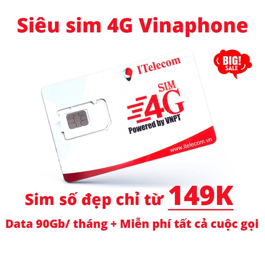 [SIM SỐ CHỌN 149K] Sim 4G ITELECOM Mạng VINAPHONE Gói Cước MAY-V77 => FREE Tháng Đầu 3GB/Ngày + Miễn Phí 20ph Nội Mạng