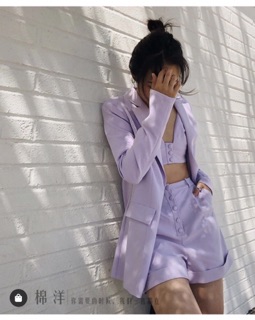 (ẢNH THẬT) SET PASTEL TÍM BLAZER+CORSET+SHORT