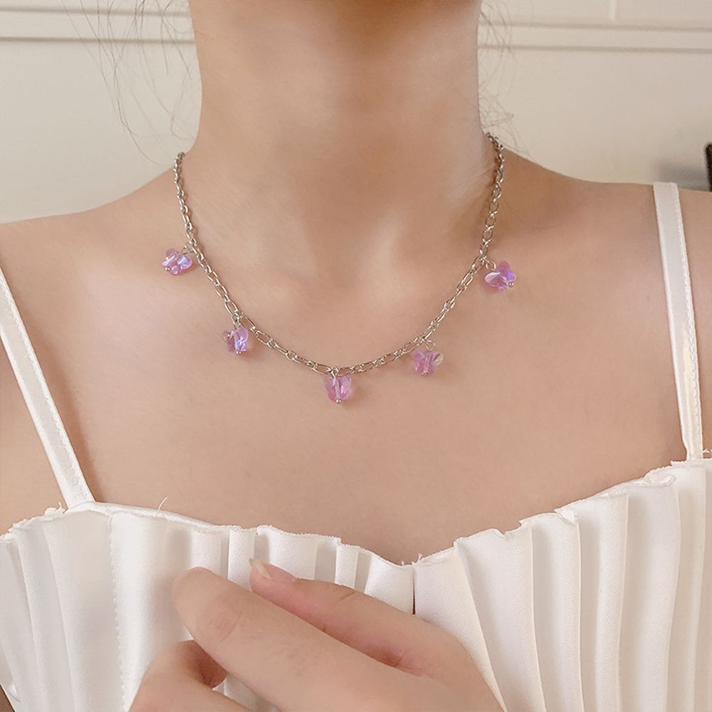 Vòng Cổ Choker Mặt Đá Màu Tím Cổ Điển Thời Trang Cho Nữ