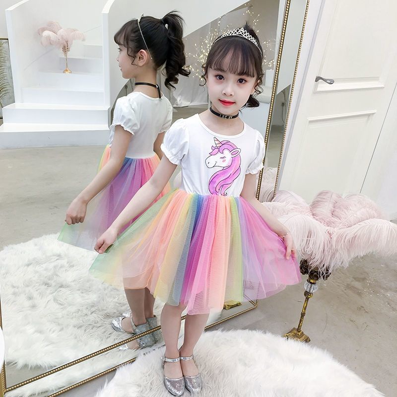 Váy cô gái váy cầu vồng mới cô gái nhỏ váy công chúa váy trẻ em