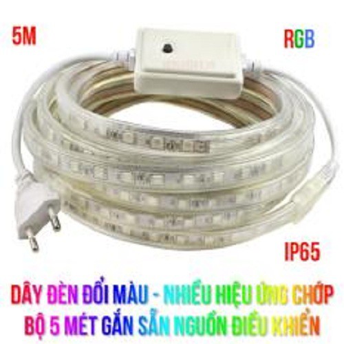 Dây đèn đổi màu, Nhiều hiệu ứng chớp, Chống mưa, 5M gắn sẵn nguồn.