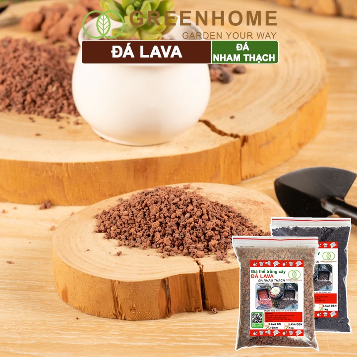 Đá nham thạch lava Greenhome, bao 20kg, màu đỏ, đen, size 3-5mm, sạch bụi, cho thủy sinh, bonsai, xương rồng