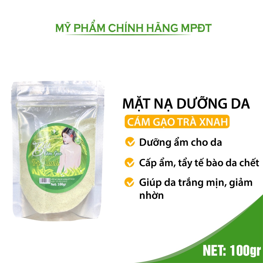 Bột cám gạo trà xanh làm da trắng hồng tự nhiên 100gr