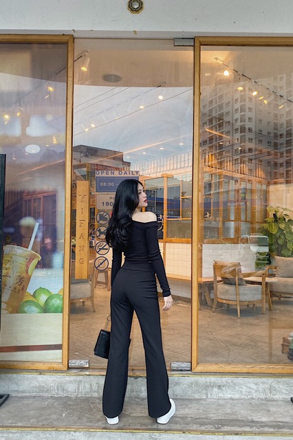 Quần loe 2 nút lưng cao dáng dài
