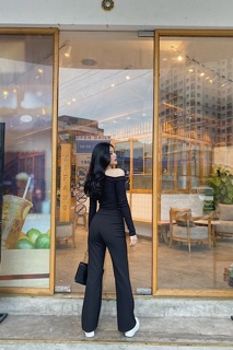 Quần loe 2 nút lưng cao dáng dài