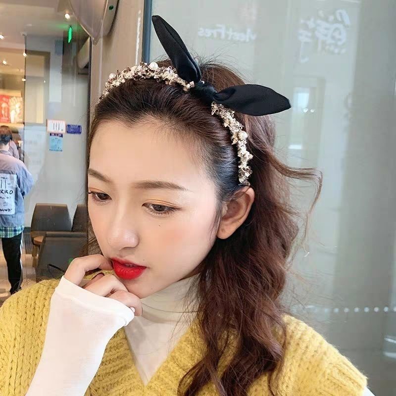 Băng Đô Tai Thỏ Đính Ngọc Trai Cho Bé Gái