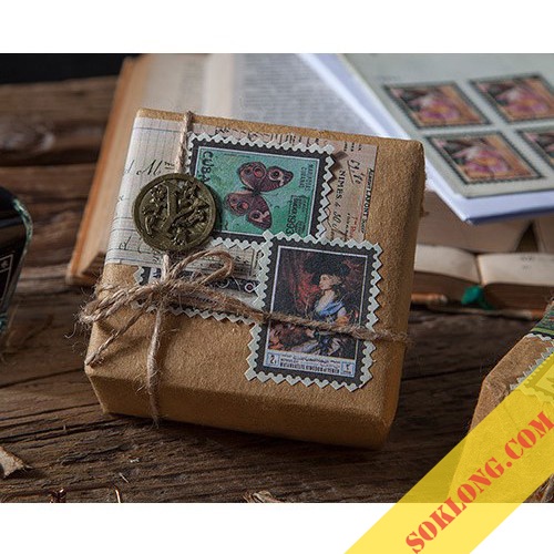 Bộ 40 tem dán nhãn sticker cổ điển vintage - Tập phong bì tem retro Tuệ Minh