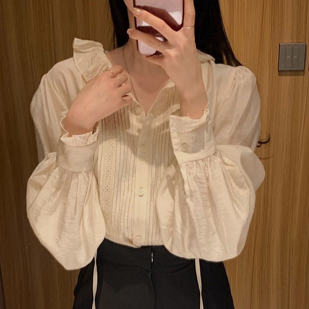 Áo tay dài phối ren phong cách Hàn Quốc thời trang dành cho nữ 42581